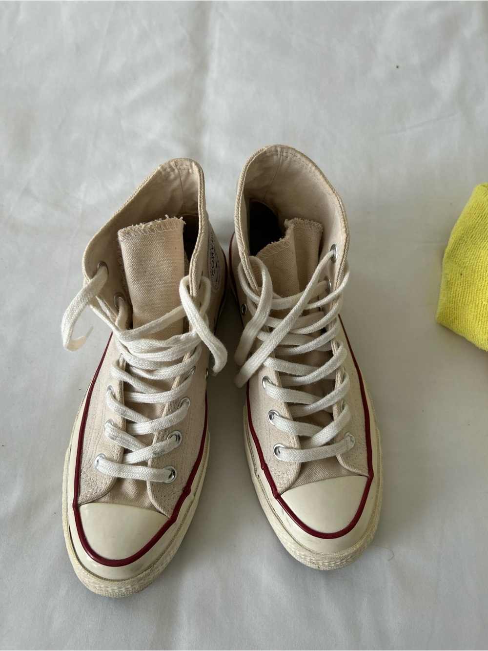 Converse High Top Sneakers in Natural Canvas with Red Trim - Picture 2 of 6